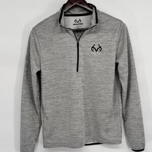 Realtree Sweatshirt Mens Small Gray 1/4 Zip Fleece Pullover Hunting Logo Outdoor